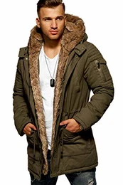 . Herren Winter-Parka Winter-Jacke mit Kunstfell & Kapuze Biker 55-1790 Khaki L