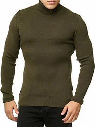 Herren Rollkragen Pullover Sweatshirt Strickpullover Khaki M