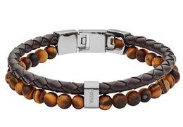 Herren Armband Tiger's Eye and Brown Leather Bracelet JF03118040