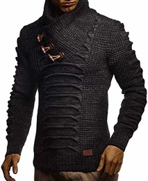 Herren Strickpullover Pullover Schalkragen Slim Fit Winter Männer schwarzer Pulli Langarm Hoodie-Wollpullover LN-5575 Schwarz-Anthrazit XX-Large