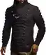 Leif Nelson Herren Strickpullover Pullover Schalkragen Slim Fit Winter Männer schwarzer Pulli Langarm Hoodie-Wollpullover LN-5575 Schwarz-Anthrazit XX-Large