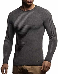 Herren dünner Strick-Pullover Rundhals-Ausschnitt Slim Fit Winter Sommer Moderner Männer Winterpullover Wollpullover Langarm Crew Neck Feinstrick LN1840 Anthrazit Blitz Medium