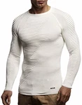Leif Nelson Herren Strick-Pullover Rundhals-Ausschnitt Slim Fit LN1840 Ecru (LN1840)