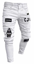 Herren Superenge Skinny-Jeans mit Rissen an den Knien, Am018-weiß, M