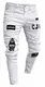 Pizoff Herren Superenge Skinny-Jeans mit Rissen an den Knien, Am018-weiß, M
