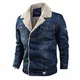 YuanDian Herren Herbst Winter Große Größe Jeansjacke Gefüttert Mit Kunst Fellfutter Fellkragen Button Down Warm Winddicht Verdicken Revers Militär Bomber Denim Mäntel Dunkelblau L