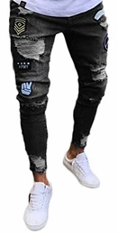 Herren Superenge Skinny-Jeans in verwaschenem Blau mit Rissen an den Knien, Am019-black, S
