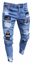 Herren Superenge Skinny-Jeans in verwaschenem Blau mit Rissen an den Knien, Am018-blue, M