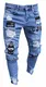 Pizoff Herren Superenge Skinny-Jeans in verwaschenem Blau mit Rissen an den Knien, Am018-blue, M