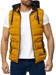 Herren Outdoor-Weste - Slim-Fit - Abnehmbare Kapuze und Stehkragen - Moderne Stepp-Weste - Mustard M