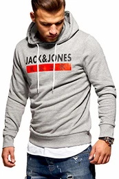 Herren Hoodie Kapuzenpullover Sweatshirt Pullover Print Streetwear (Medium, Light Grey Melange)