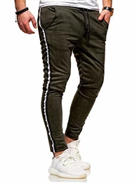 Herren Jogger-Hose Stripe Slim Fit Hose JN-1208 [Khaki, S]