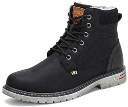 Warme Gefüttert Stiefel Herren Winter Kurzschaft Stiefel Leder Klassische Boots Winterschuhe Unisex rutschfest Wasserdicht, Schwarz, 43 EU