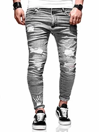 Herren Jeans Destroyed Slim Fit Chino Hose Jeanshose RNJ-3667 [Grau, W32/L32]