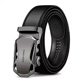 Ledergürtel Herren Business Gürtel mit Automatikschließe, Schwarz, Gr.-110