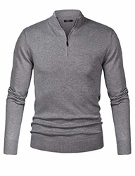iClosam Herren Strickpullover Mit Stehkragen Und Reißverschluss Grau