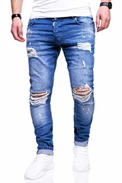 . Herren Destroyed Stretch Jeans-Hose Used Slim-Fit 80-2369 Blau W31/L32