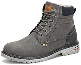 Warme Gefüttert Stiefel Herren Winter Kurzschaft Stiefel Leder Klassische Boots Winterschuhe Unisex rutschfest Wasserdicht, Grau, 43 EU