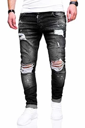 . Herren Destroyed Stretch Jeans-Hose Used Slim-Fit 80-2369 Schwarz W32/L32