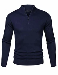 Herren Strickpullover Regular Fit Strick Pullover Mit Stehkragen Und Reißverschluss Größe in S ~ XXXXL (Blau, M)