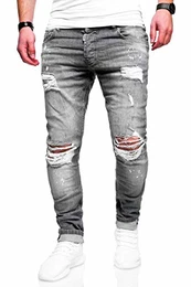 . Herren Destroyed Stretch Jeans-Hose Used Slim-Fit 80-2369 Grau W29/L32