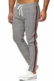Herren Hose Jogg Pants Freizeithose Kariert mit Gummibund Grau M
