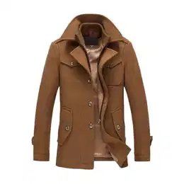Herren Wintermantel mit Stehkragen und Hochwertige Materialqualität Lange Jacke M Braun