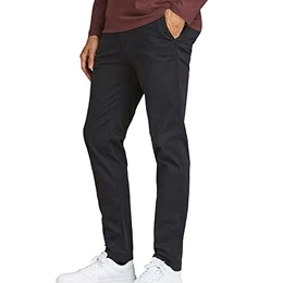 Slim Fit Stoffhose Bequeme Chino Baumwolle Pants Freizeit Trousers Basic JPSTMARCO JJBOWIE, Farben:Schwarz,Größe-Hosen:W32 L30,Z - Länge L30/32/34/36/38:L30