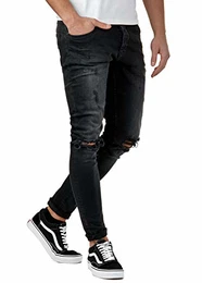 Herren Destroyed Jeans Slim Fit Skinny Stretch Blau Schwarz BR1512, Hosengröße:W32 L32, Farbe:Schwarz 3