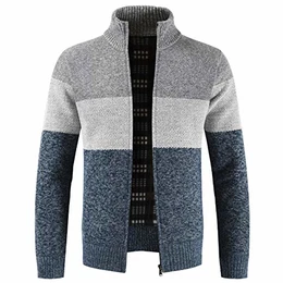Herren Strickjacke, Grobstrick Jacke, Durchgehender Reißverschluss, Stehkragen, klassisch, Lange Ärmel