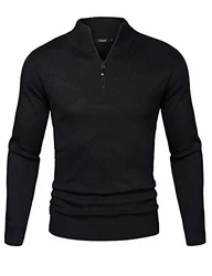 iClosam Herren Strickpullover Mit Stehkragen Und Reißverschluss Schwarz