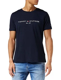 Herren T-Shirt Kurzarm Core Tommy Logo Rundhalsausschnitt, Blau (Sky Captain), L