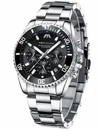 Herrenuhr Militär Edelstahl Silber Chronographen Herren Armbanduhr Großes Wasserdicht Schwarz Zifferblatt Leuchtende Uhren fur Männer Analog Datum
