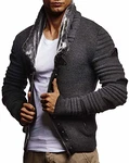 Leif Nelson Herren Strickjacke Schalkragen Slim Fit  Anthra/Schwarz (LN5675)