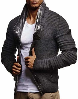 Leif Nelson Herren Strickjacke Schalkragen Slim Fit Anthra/Schwarz (LN5675) Leif Nelson Herren Strickjacke Schalkragen Slim Fit Anthra/Schwarz (LN5675)