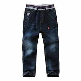 LAPLBEKE Jungen Jeans Kordelzug Bund Jeanshose Straight Fit Denim Hosen für Kinder Blau 128