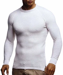 Herren-Strickpullover Woll-Pullover mit Rundkragen Moderner Pullover Sweatshirt LN20746; M; Beige-Ecru