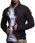 Leif Nelson Herren Strickjacke Schalkragen Slim Fit  Schwarz/Anthra (LN5675)