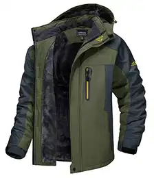 Snowboardjacke Herren Winter Fleecejacke Wasserdicht Atmungsaktiv Outdoorjacke Skijacke Herren Winddicht Übergangsjacke mit Abnehmbarer Kapuze Armeegrün L