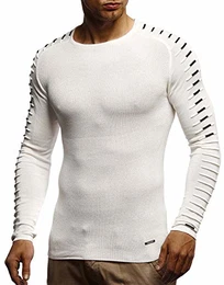 Herren-Strickpullover Woll-Pullover Rundkragen Moderner Pullover Sweatshirt LN1780; M; Ecru-SC