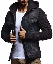 Leif Nelson Herren Jeansjacke Kapuzen Jacke Hoodie Sweatjacke Freizeitjacke LN5755 Schwarz
