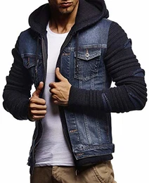 Herren Jeansjacke Kapuzen Jacke Hoodie Sweatjacke Freizeitjacke LN5755; Größe M, Blau