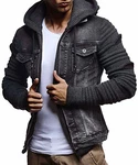 Leif Nelson Herren Jeansjacke Kapuzen Jacke Hoodie Sweatjacke Freizeitjacke LN5755 Anthrazit