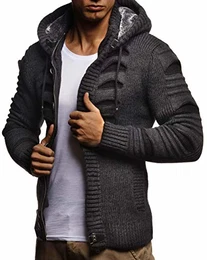 Herren Strickjacke Elegante Freizeitjacke Kaputze Männer Jacke Slim Fit LN5605;M,Anthra-Schwarz