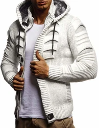 Herren Strickjacke Elegante Freizeitjacke Kaputze Männer Jacke Slim Fit LN5605;M;Ecru-Grau