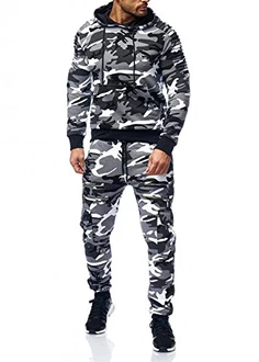 Code47 Herren Jogginganzug Camouflage Sportanzug Jogging Army Grau