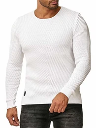 Red Bridge Herren Strickpullover Rundhals-Ausschnitt Pullover Weiß M