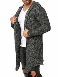Herren Strickjacke Übergangsjacke Cardigan Asymmetric Long Cut Kapuze Anthrazit M