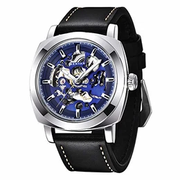 BENYAR - Herren Automatische Mechanische Armbanduhr Lederband Goldene Bewegung 45 mm Skeleton Dial Wasser- und Kratzfest Elegantes Geschenk für männer
