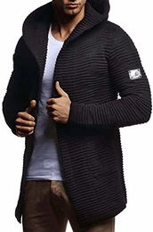 Herren Strickjacke Slim Fit Männer Jacke Kapuze Kapuzenpullover-Sweatjacke Hoodie LN7180 Medium Schwarz
